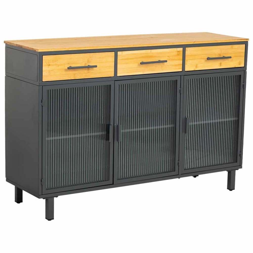 Ensemble buffet en verre, métal et bois, noir 120x35x79,5h cm