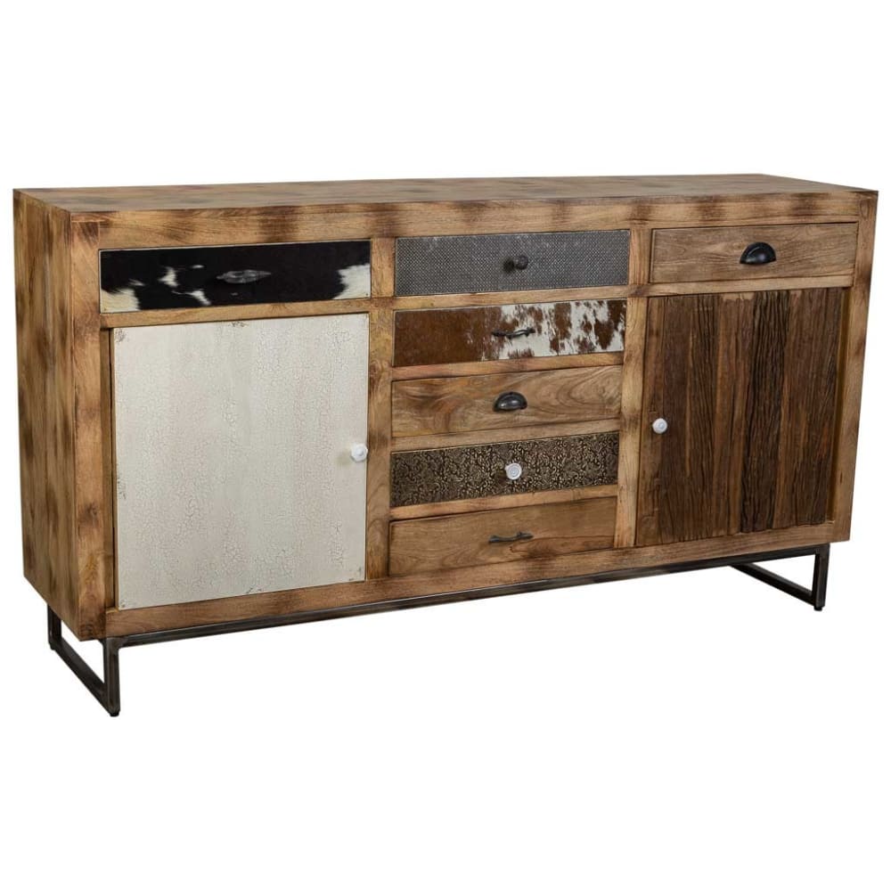 Buffet en bois et cuir marron 180x47x95h