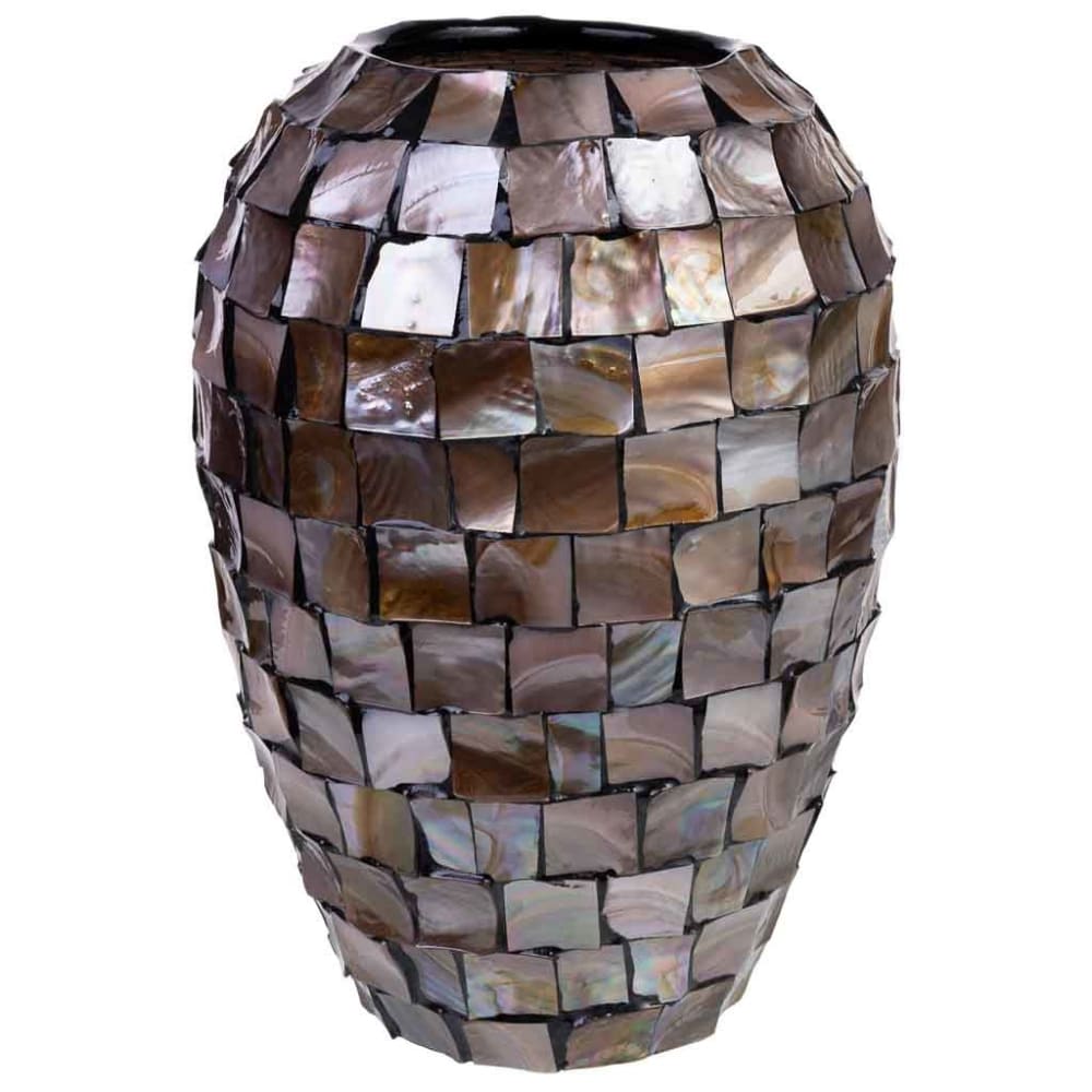Vase en nacre marron et bois D24x35h cm