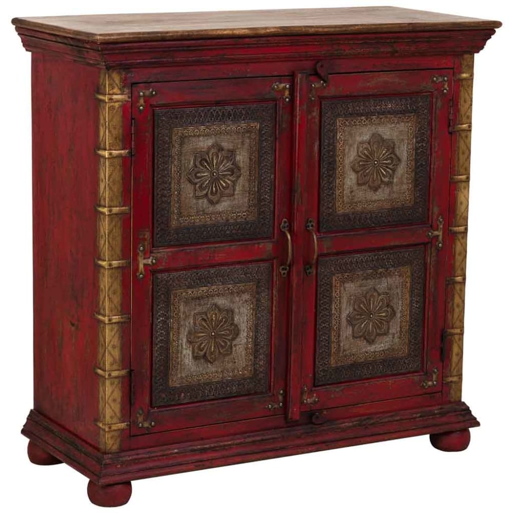 Buffet artisanal en bois sculpté avec finition rouge 90x40x90h cm