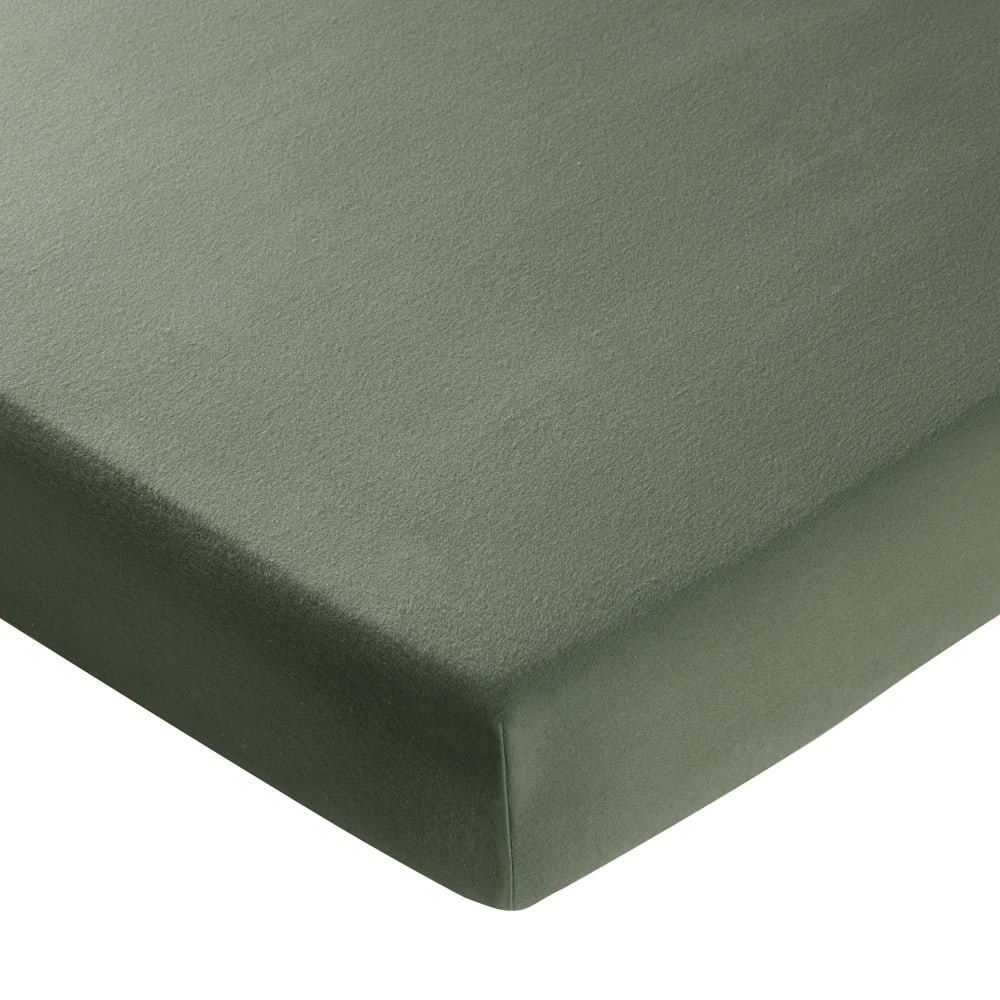 Drap-housse en coton vert kaki 90x200x28