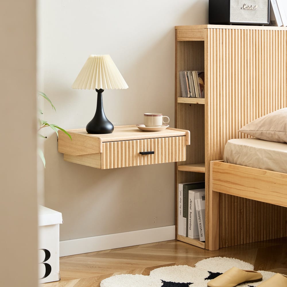 Nordlys Wandnachttisch aus Holz und Rattan style exotic Braun Rattan