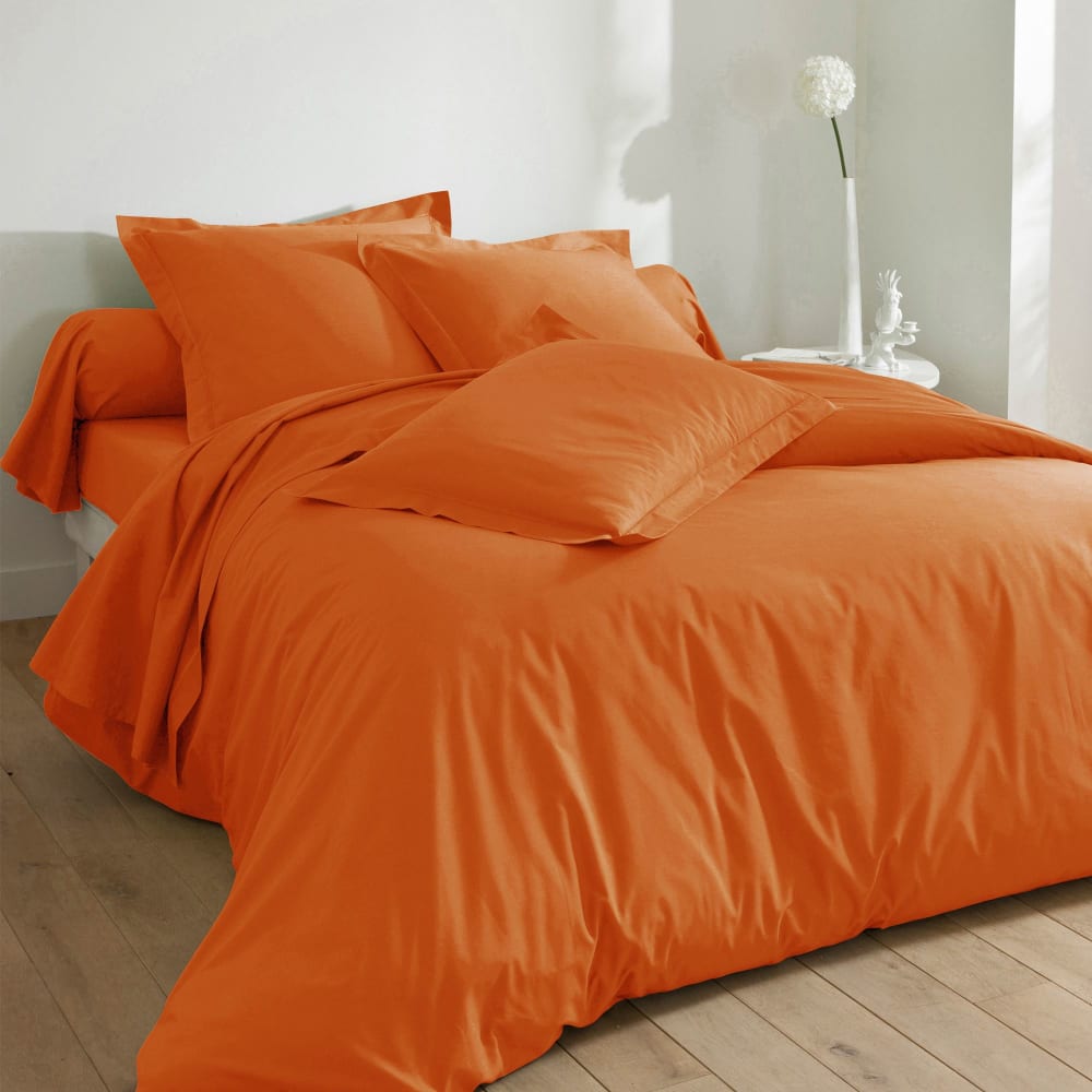Housse de couette en coton orange cuivré 260x240cm