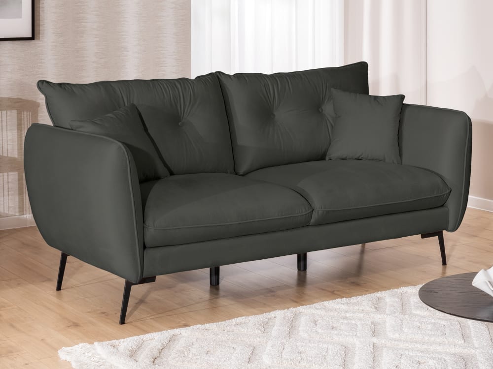 Modernes Sofa 3-Sitzer aus Dunkelgrau Samt-Stoff - Maisons Du