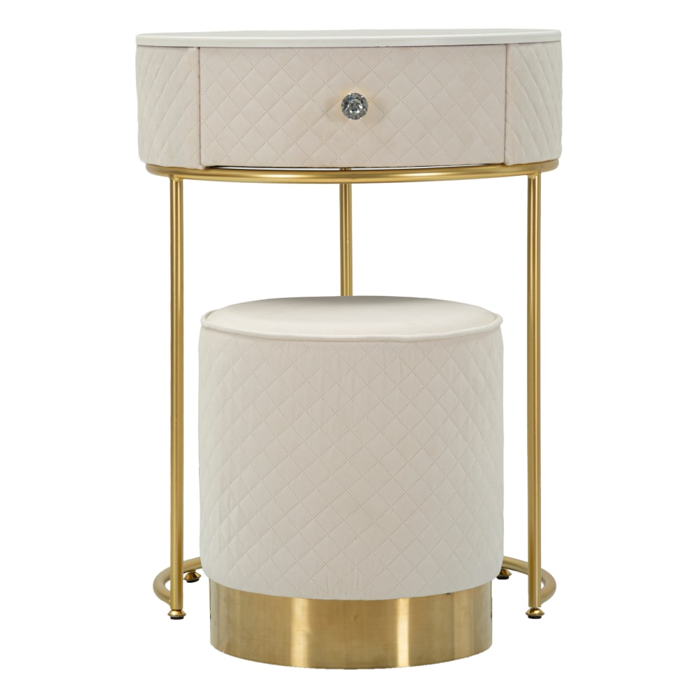 Table de chevet/coiffeuse avec pouf en velours cm ø 52x70 - ø 36x39