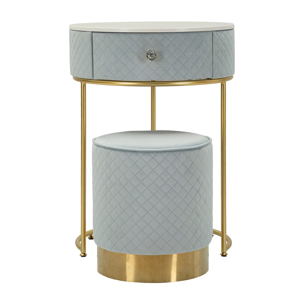 Table de chevet/coiffeuse avec pouf en velours cm ø 52x70 - ø 36x39