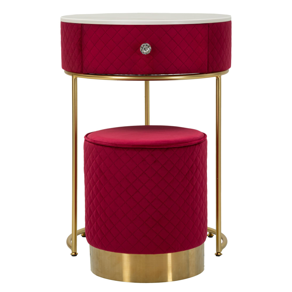 Table de chevet/coiffeuse avec pouf en velours cm ø 52x70 - ø 36x39
