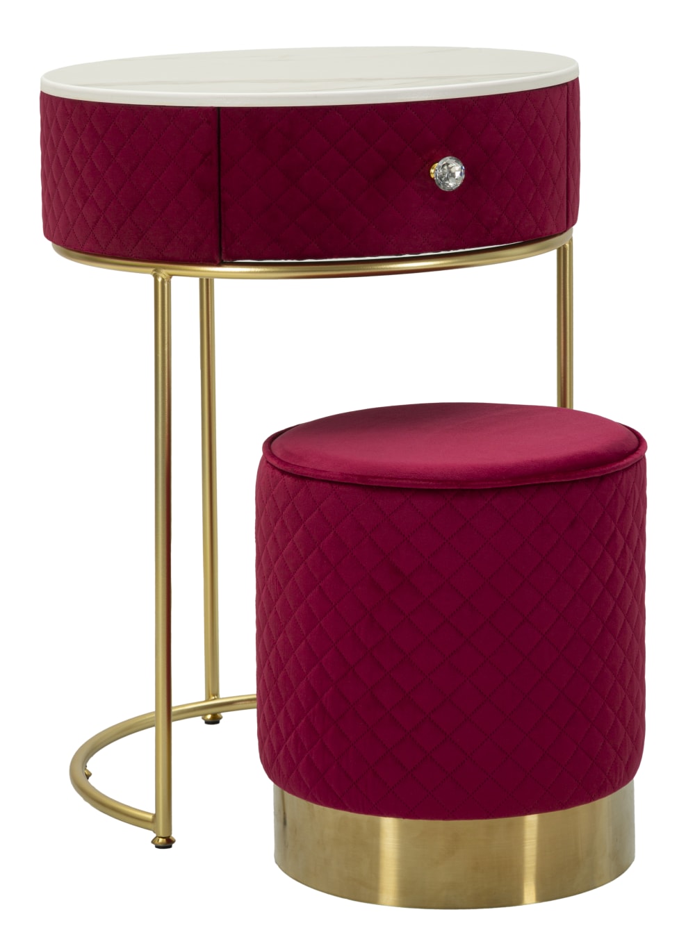 Nachttisch/Frisiertisch mit Samtpouf cm ø 52x70 - ø 36x39 -