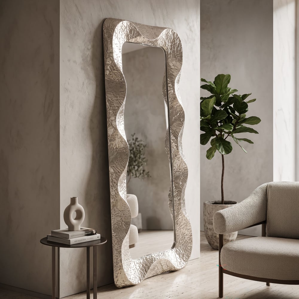 Mauro Ferretti Silberner Metall-Wandspiegel 70 x 6,5 x 160,5 cm Silber Metall