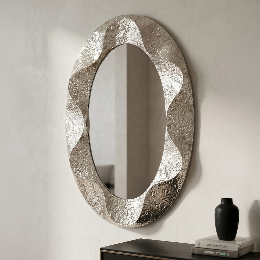 Mauro Ferretti Silberner Metall-Wandspiegel, 87,5 x 6,5 x 128 cm Silber Metall