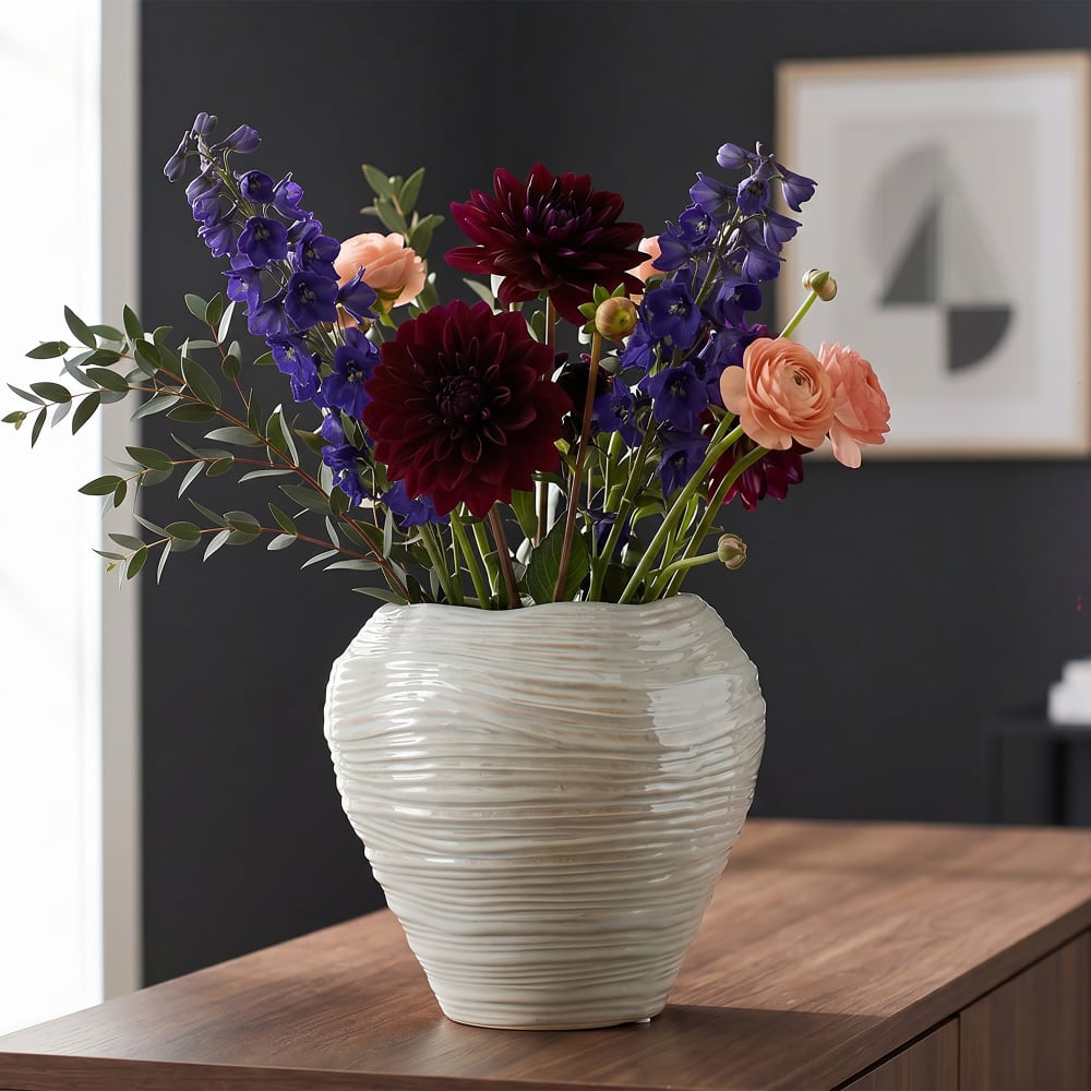 Mauro Ferretti Perlmuttfarbene Keramikvase, ø 22 x 20 cm Beige Keramik