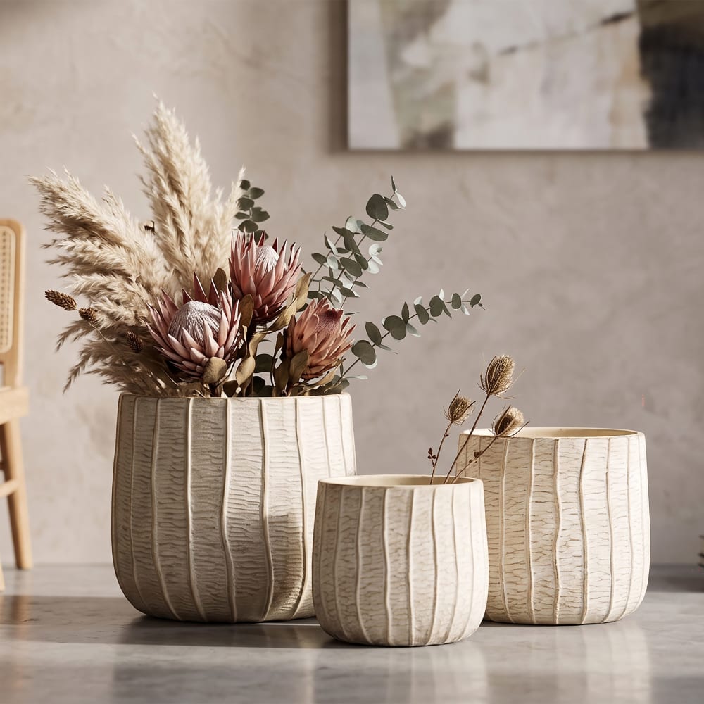 Mauro Ferretti Cremefarbene Keramikvasen, 3er-Set, 30,5 x 27, 25 x 22,2, 19,5 x 18 cm Beige Keramik