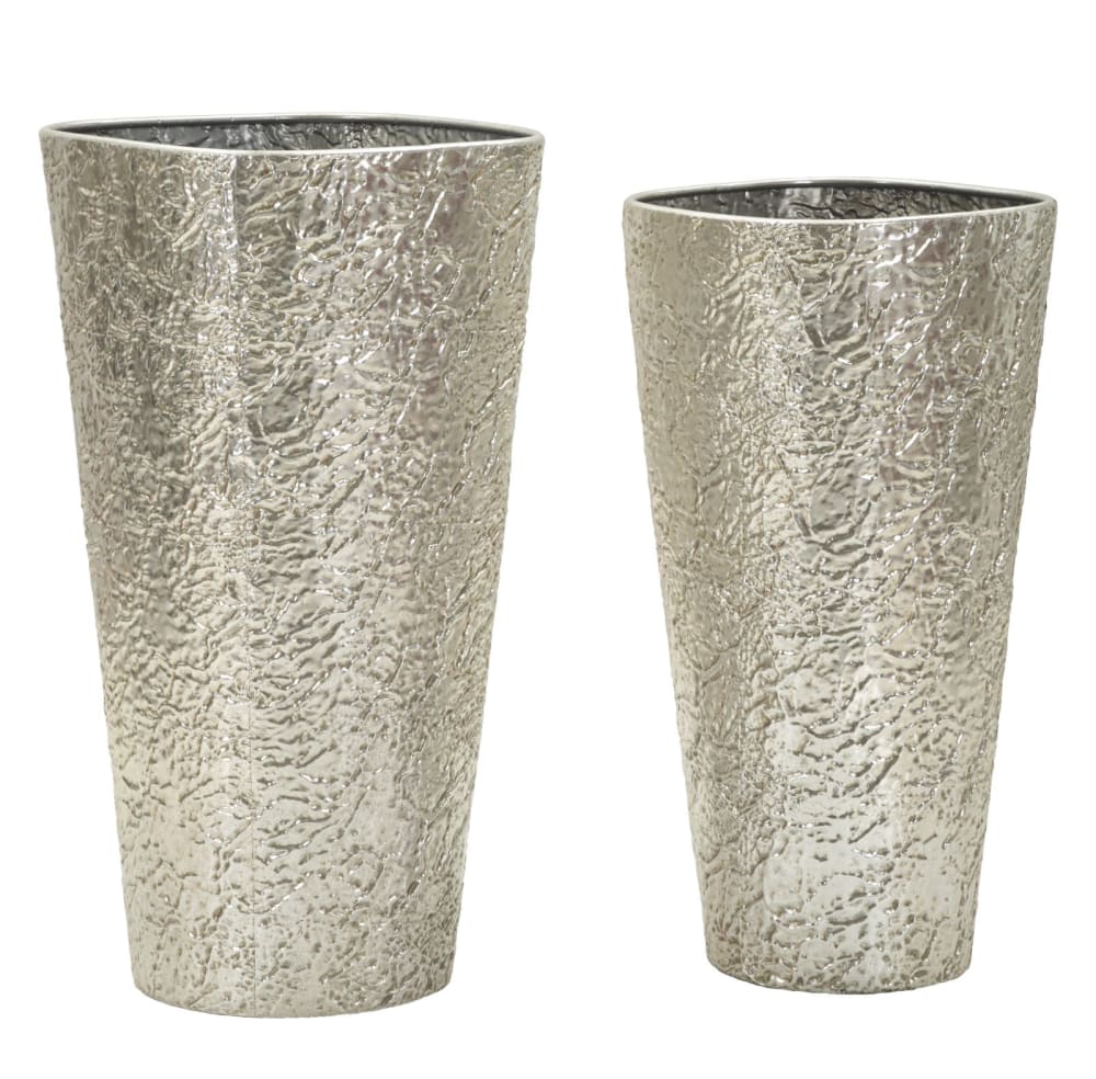 Lot de 2 pots de fleurs en métal argenté ø 41x80,5-35x71 cm