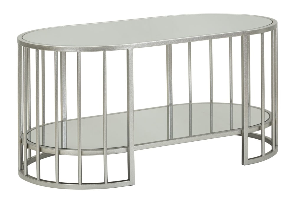 Couchtisch aus silberfarbenem Metall und Glas, 90 x 50 x 45 cm -