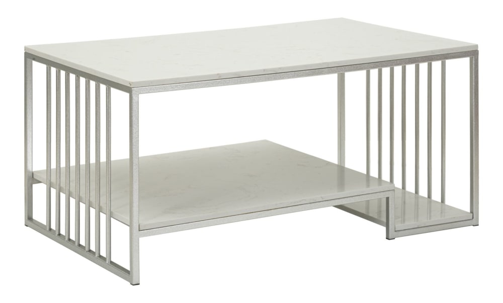 Couchtisch aus silberfarbenem Metall und Marmor, 90 x 60 x 45 cm