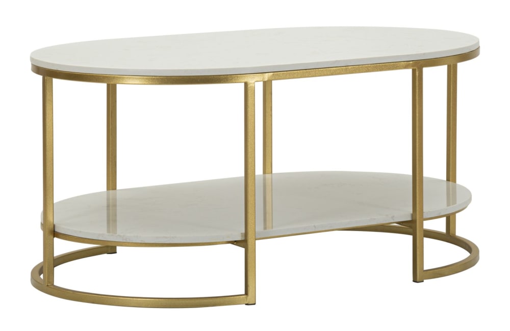 Couchtisch aus goldfarbenem Metall und Marmor, 90 x 60 x 45 cm -