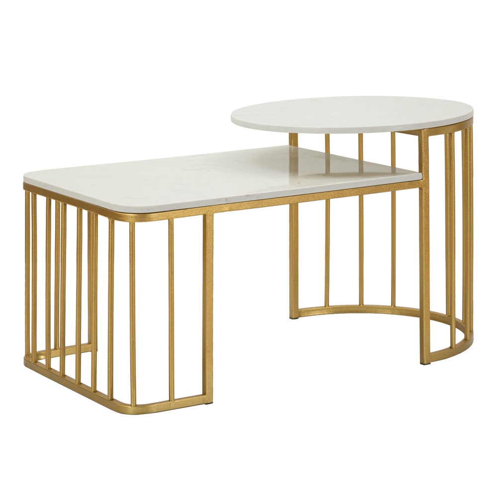 Mesa de centro de metal dorado y mármol cm 90x50x50
