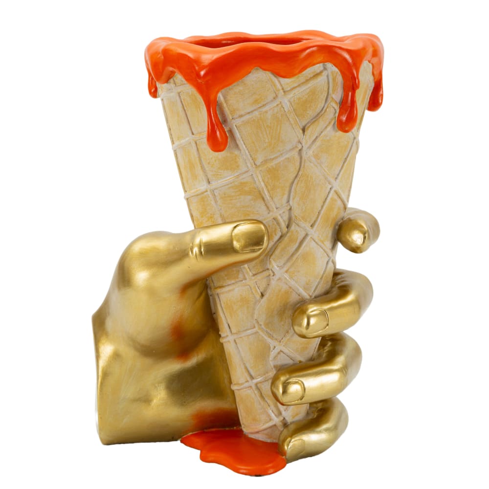 Vase à fleurs multicolore en forme de cornet de glace 18x16x26 cm