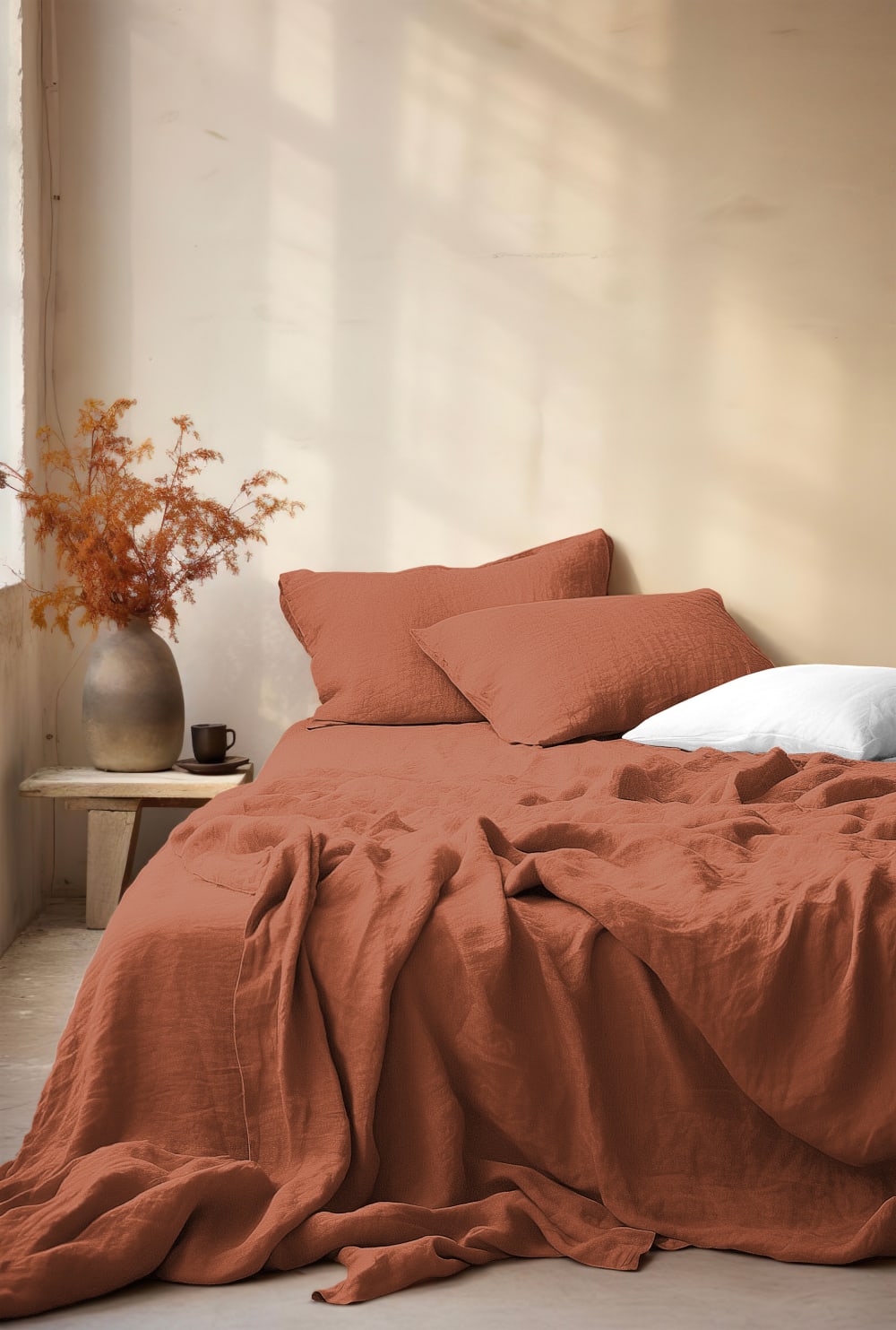 Drap housse 180x200+30 en gaze de coton terracotta