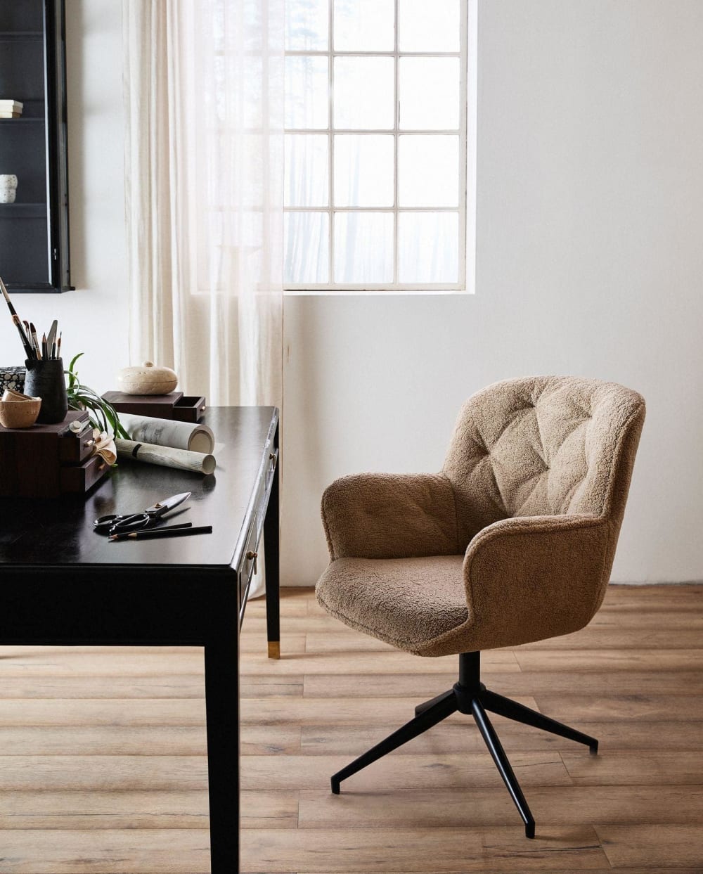 Bürostuhl LEA aus Bouclé, beige - Maisons Du Monde