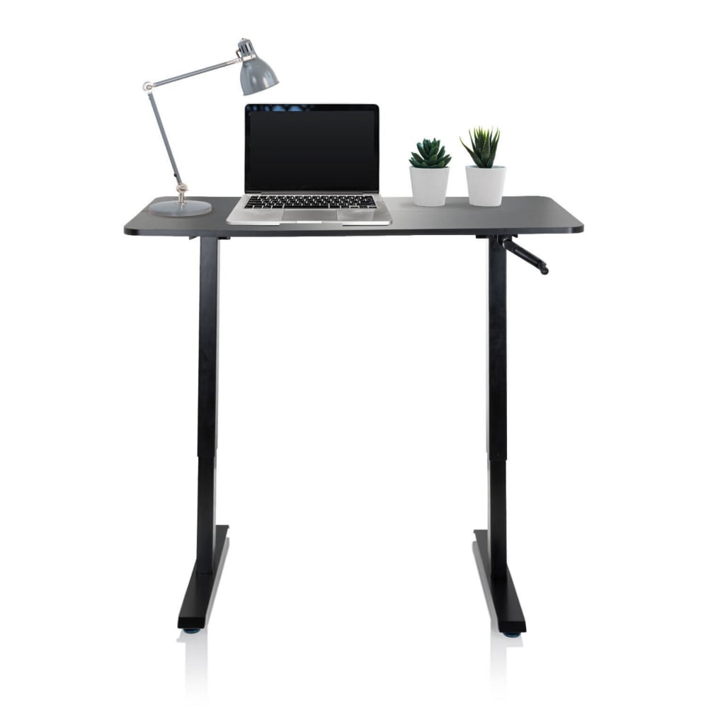 Stehschreibtisch aus MDF Platte, Gestell aus Stahl, Schwarz -