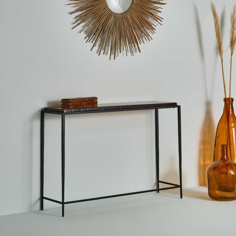 Signature Große Konsole aus Rauchglas und schwarzem Metall L110 cm style modern - Metall