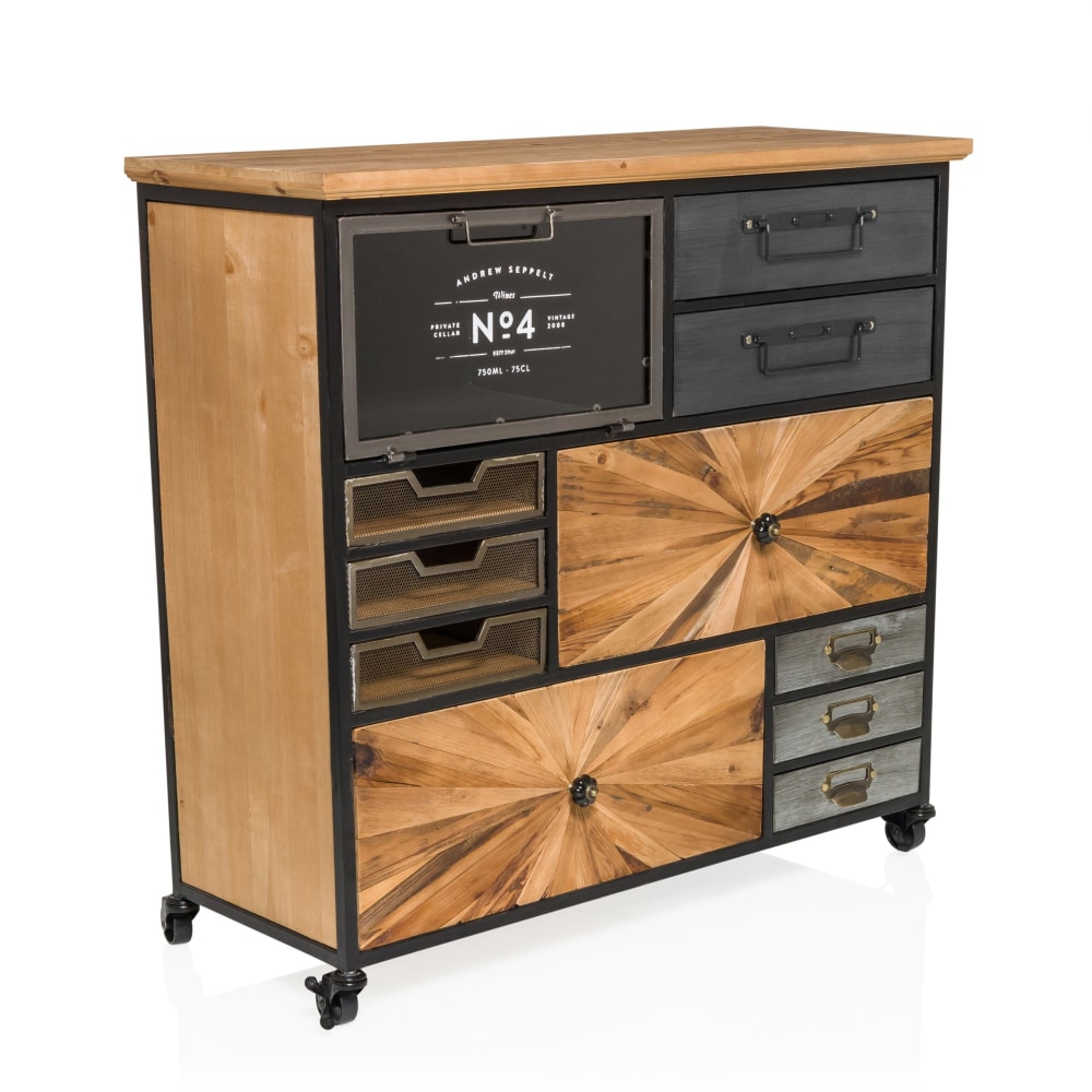 hjh LIVING Sideboard mit 10 Schubladen Holzfarben dunkel style industrial Braun Holz