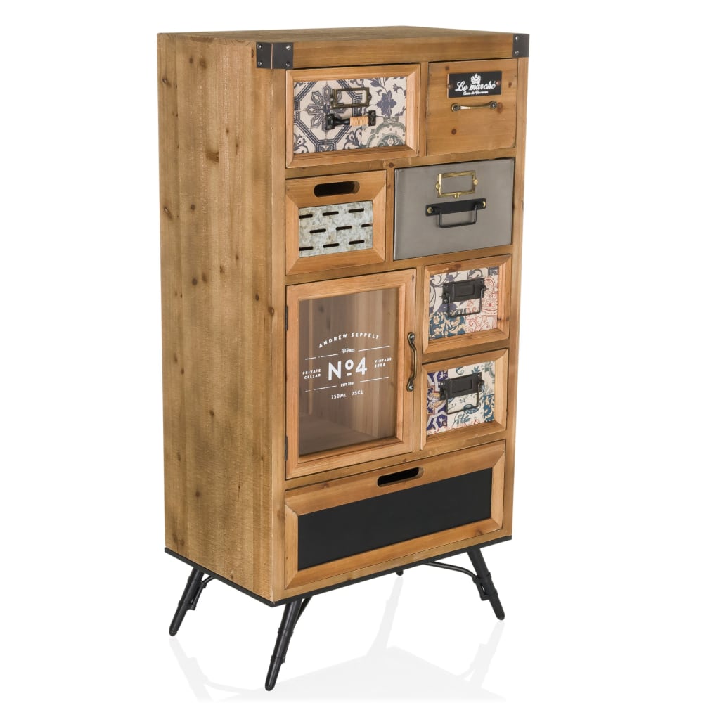 hjh LIVING Sideboard mit 7 Schubladen Holzfarben dunkel style industrial Braun Holz