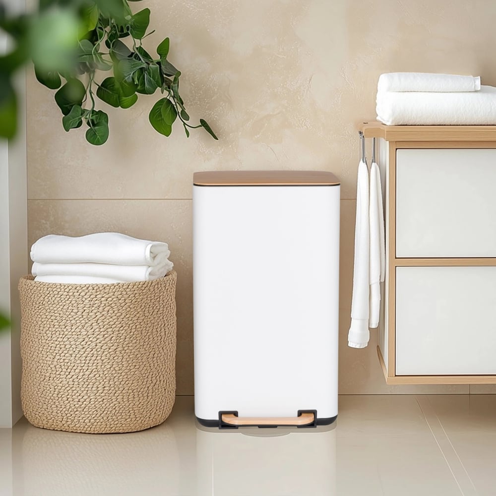 Mülleimer aus Metall, Creme/Walnuss - Maisons Du Monde