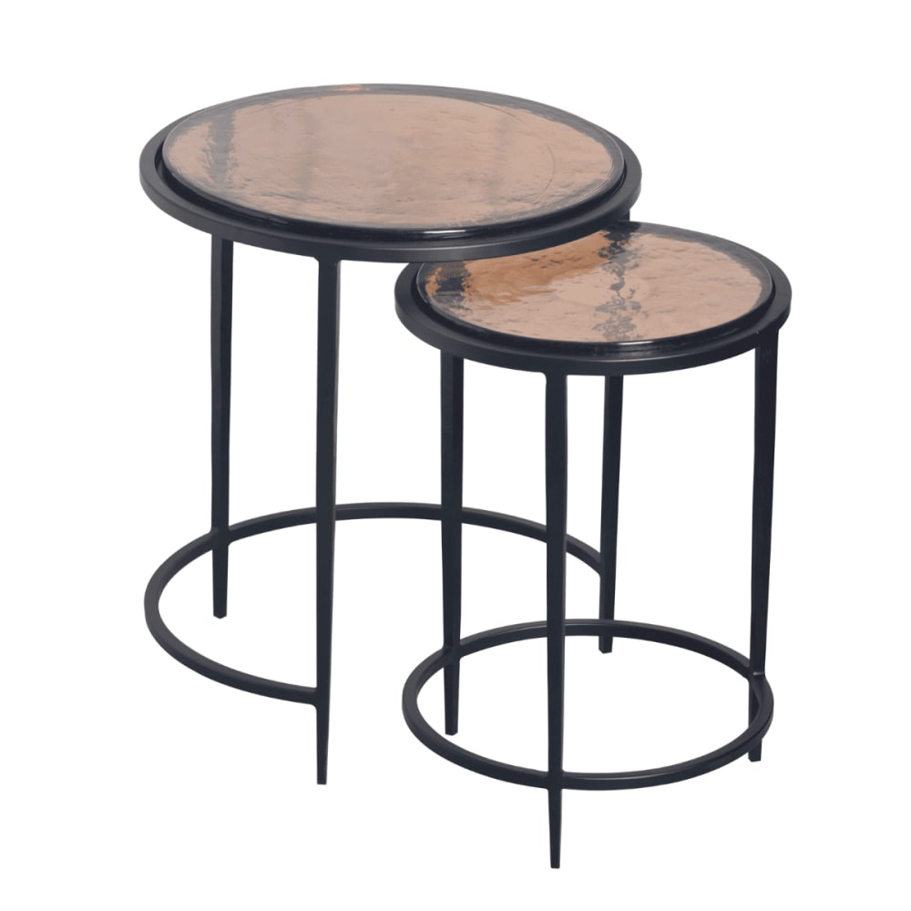 Bouts de canapé gigognes en verre fumé et métal noir