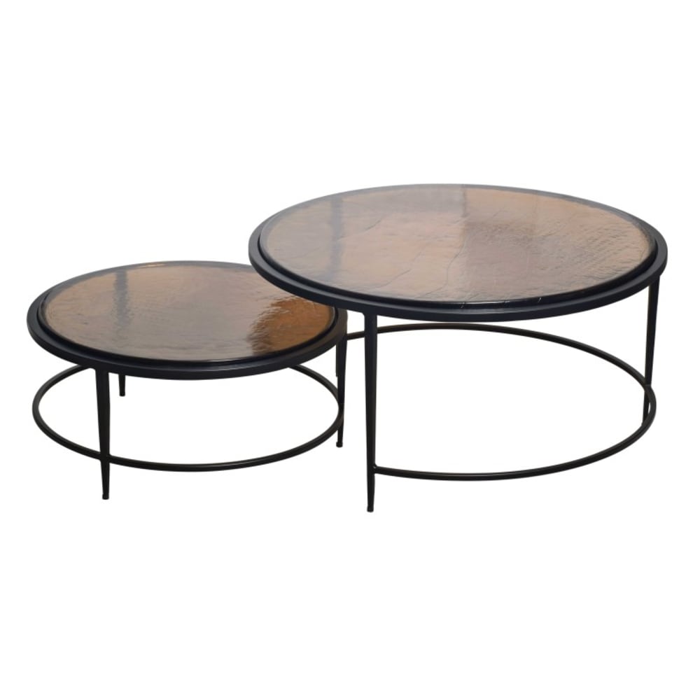 Satztische aus Rauchglas und schwarzem Metall L86 cm - Maisons Du