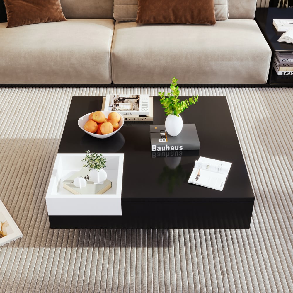 Couchtisch mit LED, zweifarbiger und quadratischer, Schwarz -
