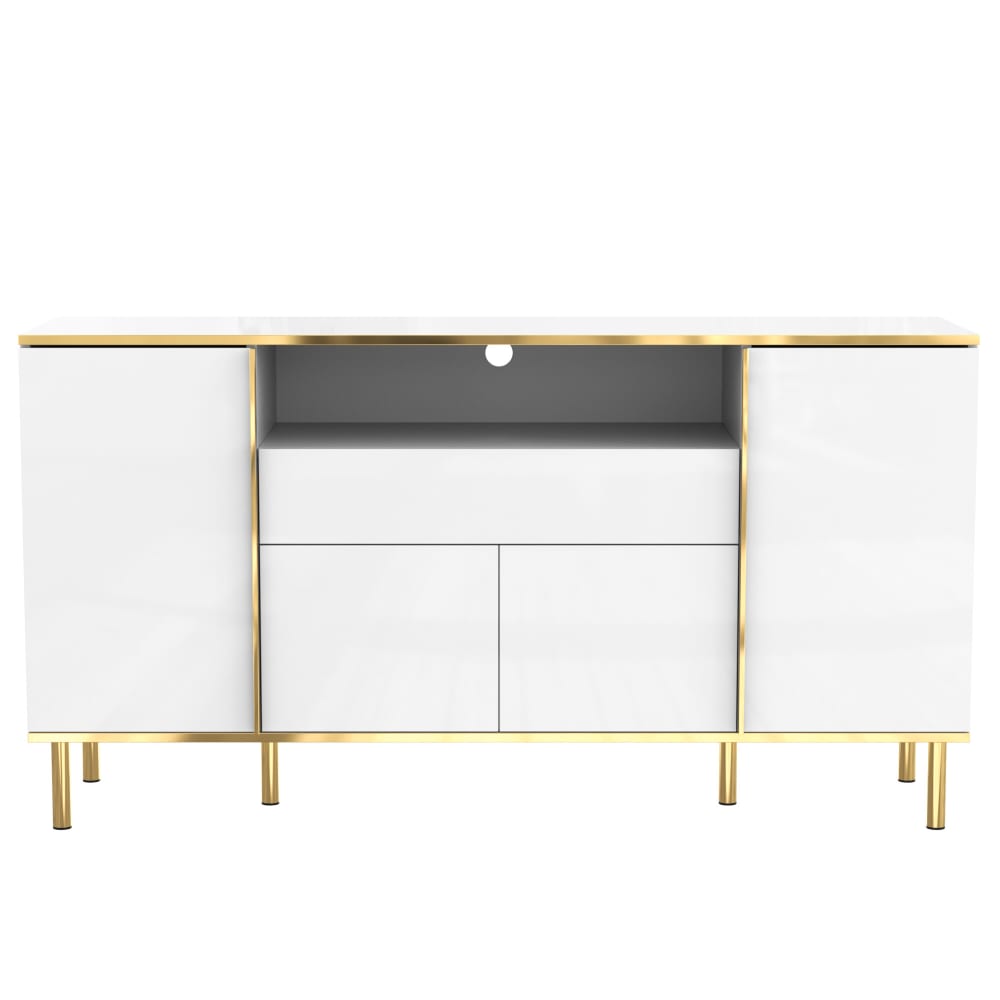 Buffet moderne luxe blanc avec éclairage LED accents dorés brillant