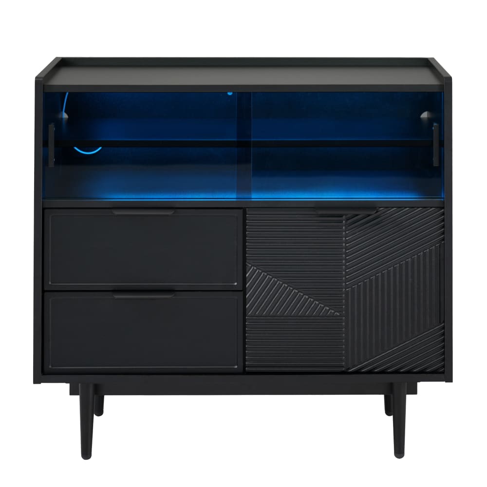 Urban Meuble Sideboard mit geometrischem Muster und LED-Beleuchtung, Schwarz style modern Schwarz Spanplatte
