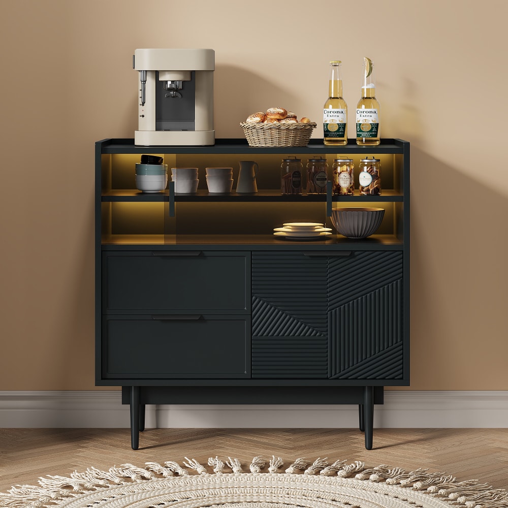 Buffet noir motifs géométriques avec éclairage LED 80*35cm