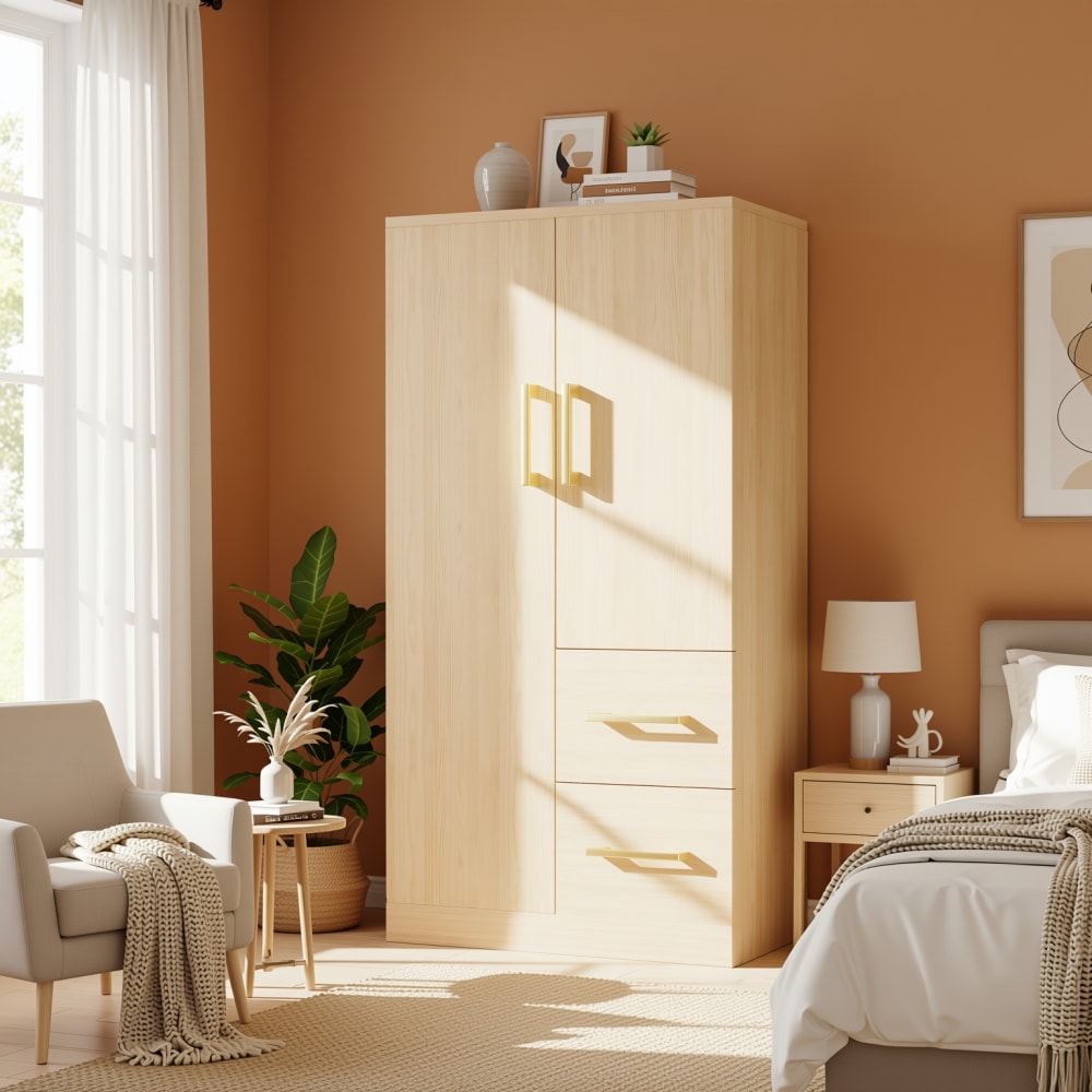 armario de almacenamiento de madera con puertas y cajones