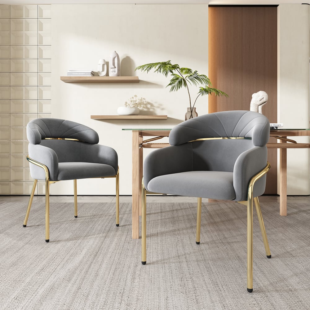 2er-Set Esszimmerstühle aus Samt, Grau - Maisons Du Monde