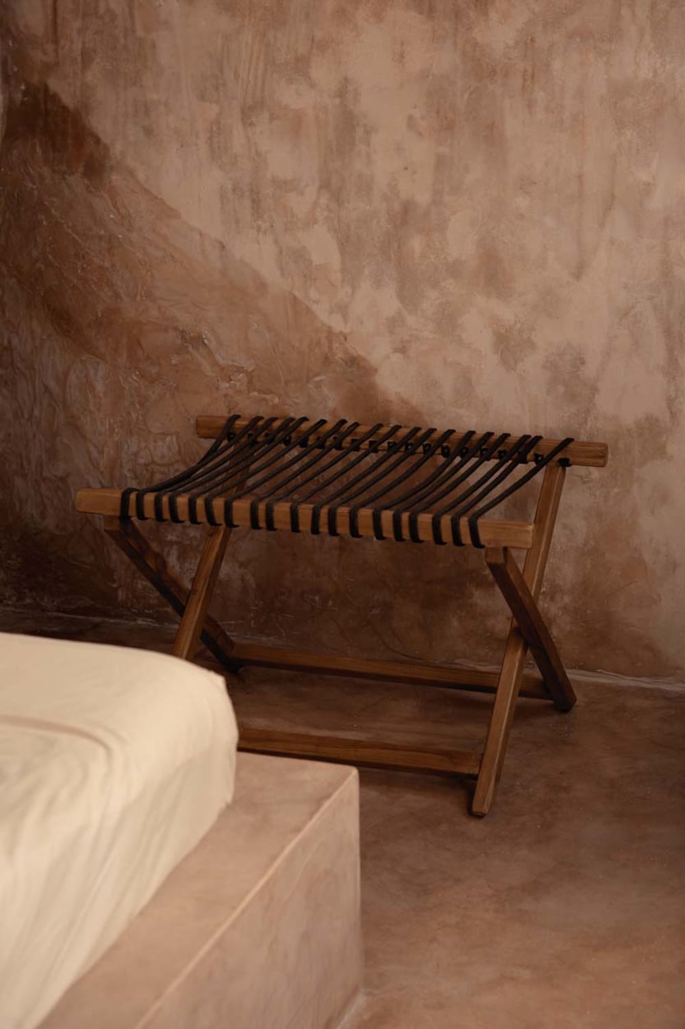 Porte-bagages bois de teck et tissu marron 80x55x50cm