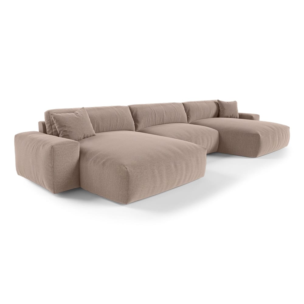 Canapé panoramique 6 places en tissu tramé toucher doux  taupe