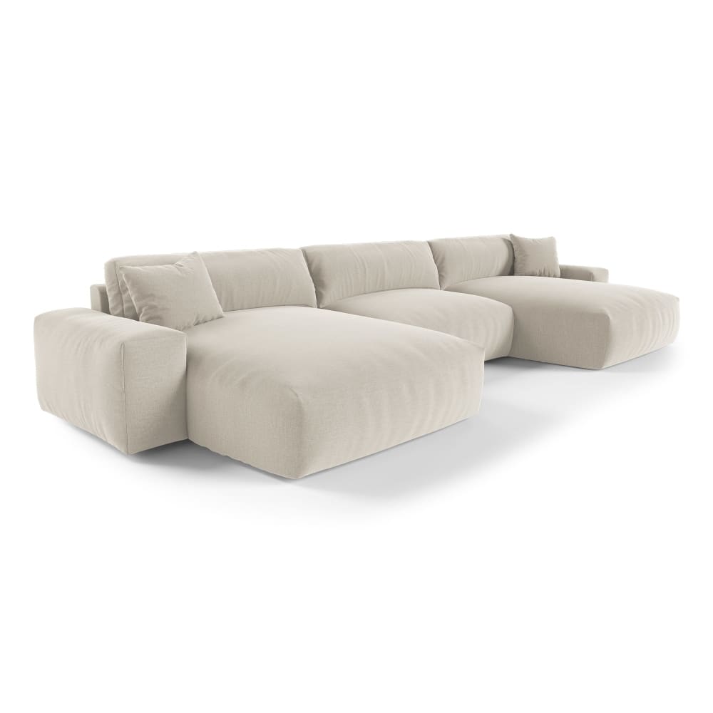 Canapé panoramique 6 places en tissu tramé toucher doux  beige