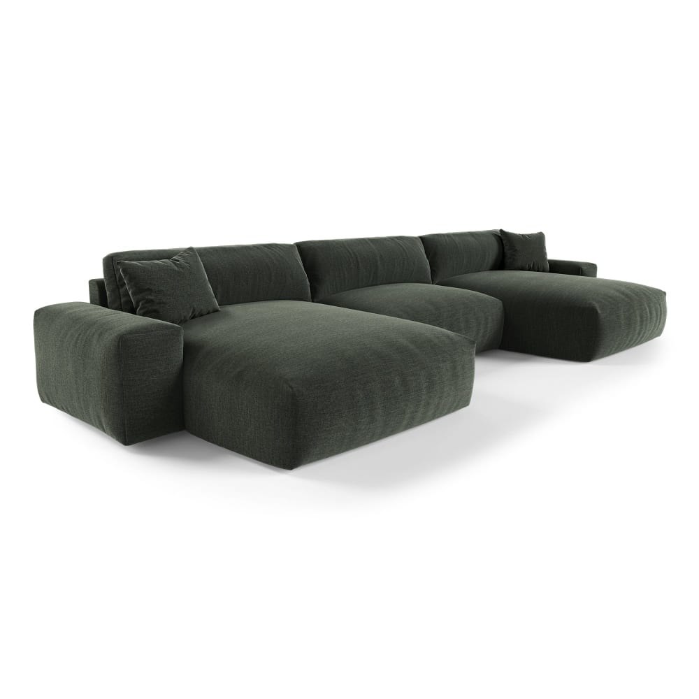 Canapé panoramique 6 places en tissu tramé toucher doux  vert kaki