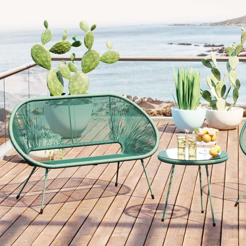 Kare Design 2-Sitzer-Gartenbank aus Polyethylen-Geflecht und Stahl, grün style modern - Pe - Polyethylen