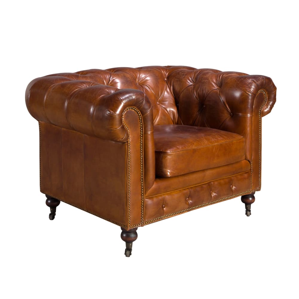 Fauteuil chester en cuir - cognac