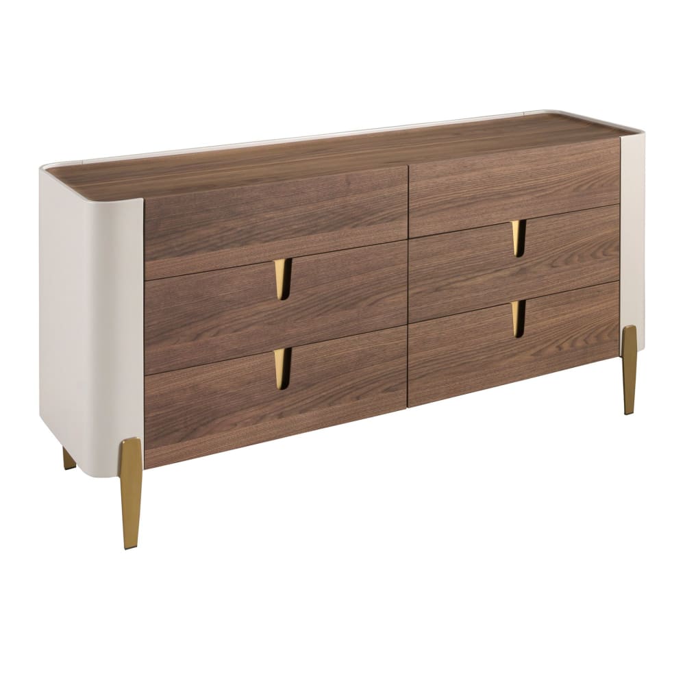 Angel Cerda Kommode aus Holz beige, vergoldetem Stahl und Nussbaumplatte style modern Mehrfarbig Holz