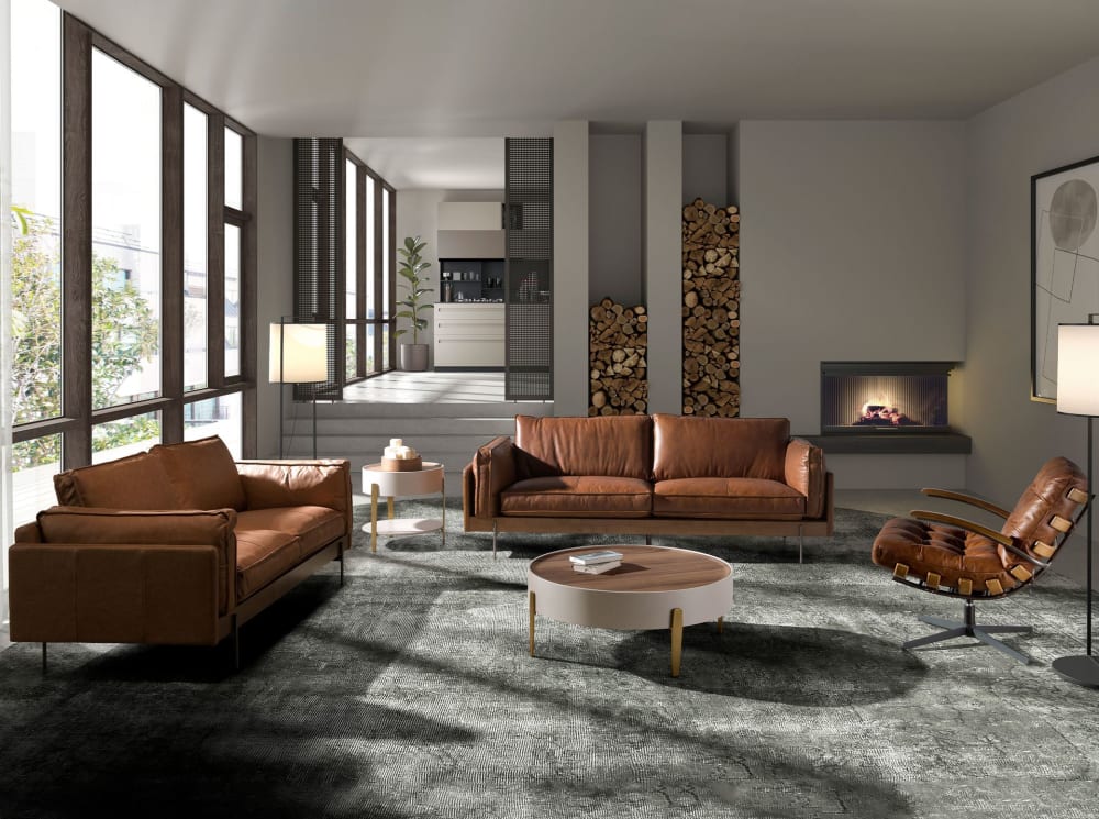 Runder Ecktisch aus Nussbaum, Holz beige und vergoldetem Stahl -