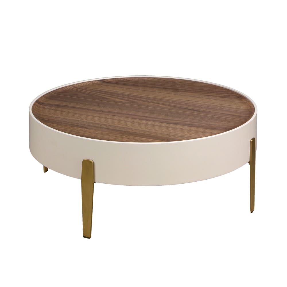 Angel Cerda Runder Couchtisch Nussbaum, beiges Holz und polierter goldener Stahl style modern Mehrfarbig Spanplatte