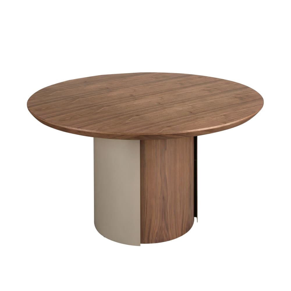 Table de salle à manger ronde en noyer et acier sable métallique