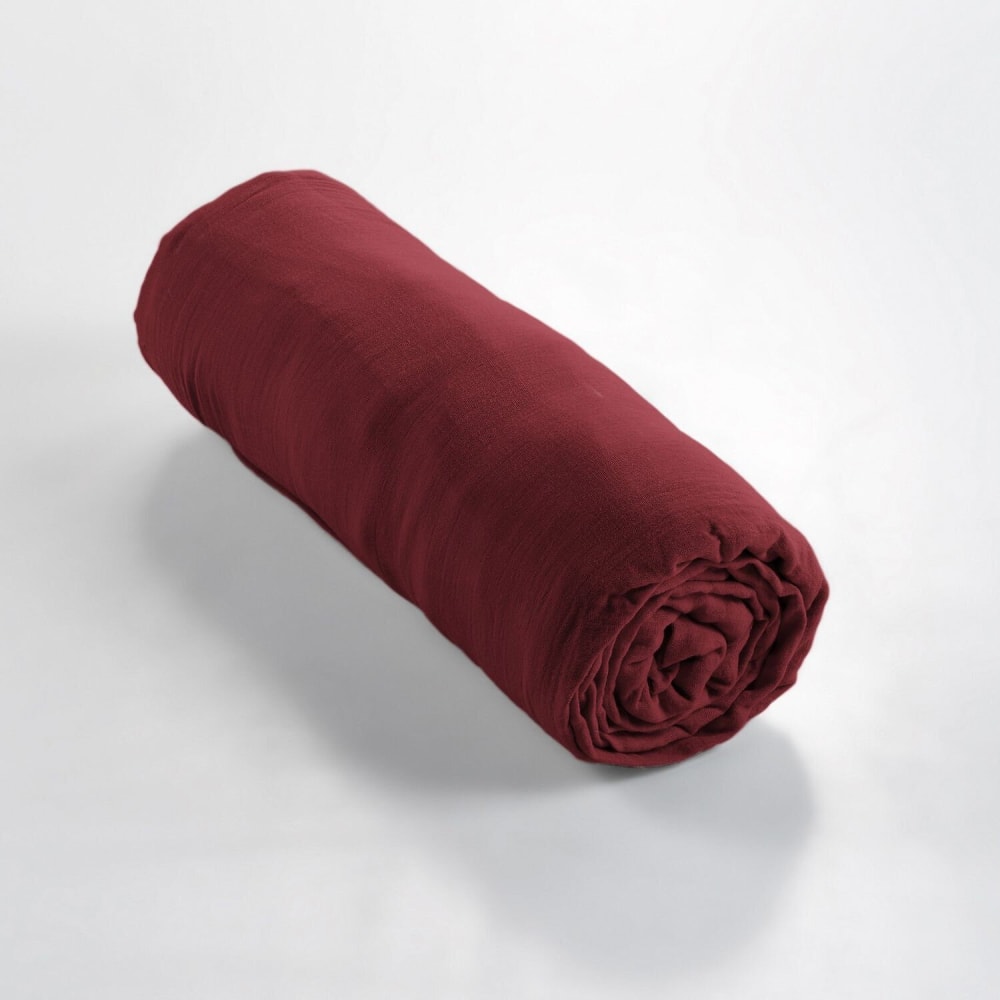 Drap housse en gaze de coton rouge 90x190 cm — vue 3