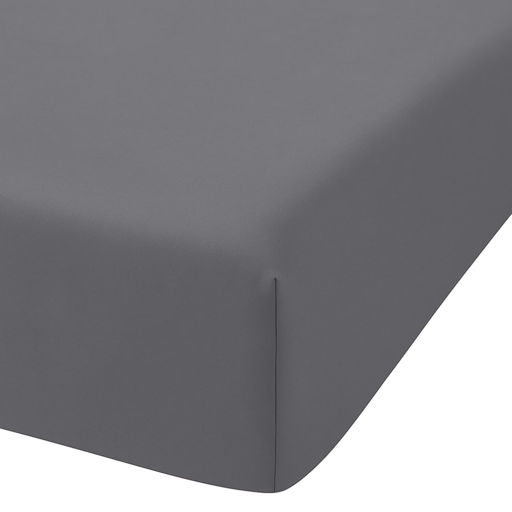 Drap housse en percale de coton gris 160x200 cm