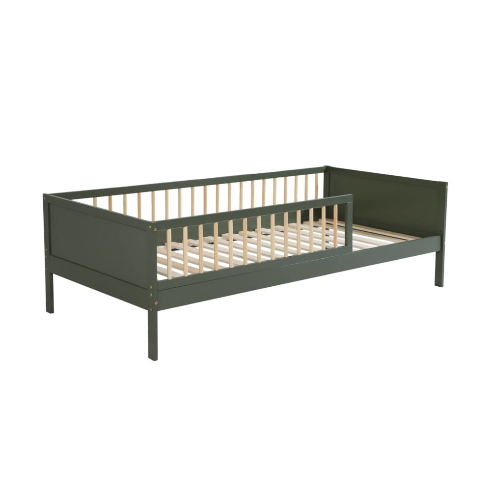 Lit enfant 90 x 190 cm pin naturel sommier inclus vert